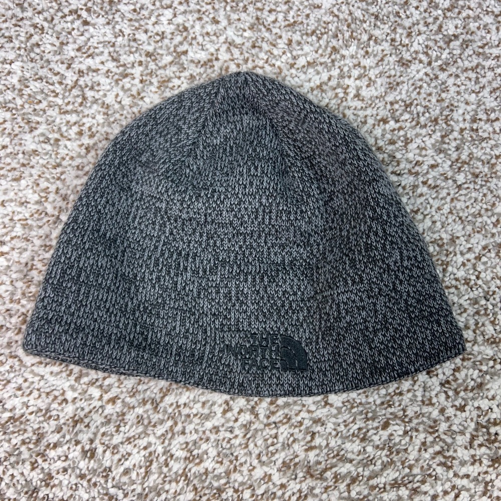 North Face Hat Mens One Size Grey Winter Warm Wool Blend Embroidered Logo Cap